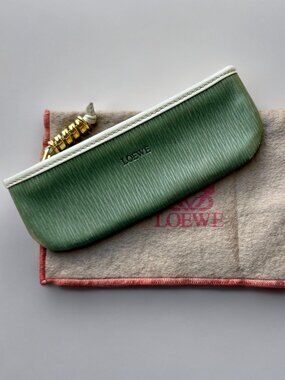 Loewe Olive Green Leather Pencil Case Pouch